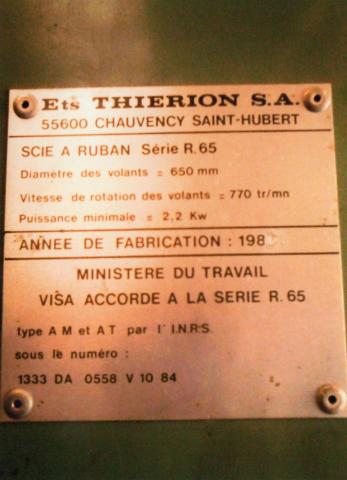 Scie à ruban Thierion, plaque