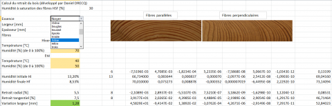 Calcul du retrait du bois : feuille de calcul D. Drecq