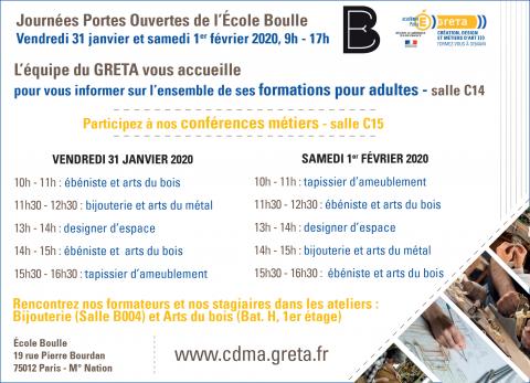 École Boulle portes ouvertes janvier 2020, participation du GRETA CDMA