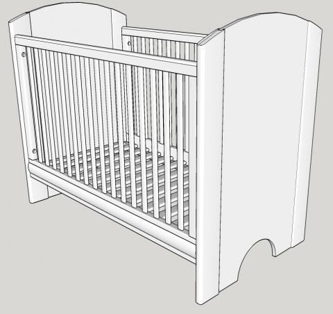 Un lit pour bébé, simple et moderne, vue 3D